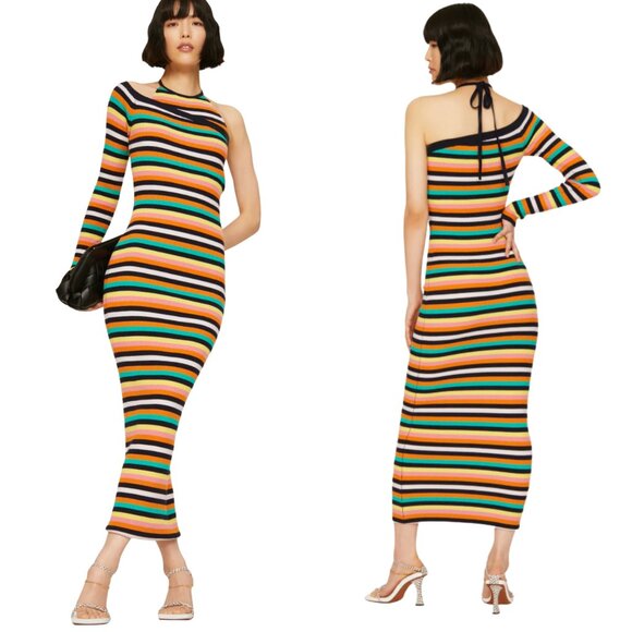 EUC $890 MONSE Multicolor Striped Midi Dress Large - Picture 12 of 13